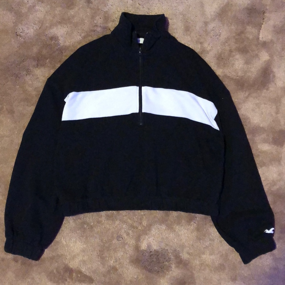 Hollister black and white quarter-zip